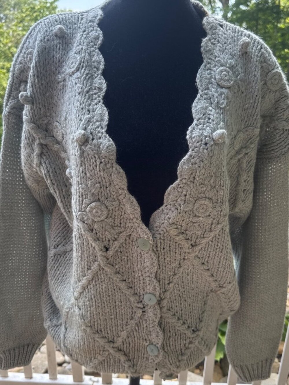 Needles Textured Knit Cardigan Sage Green 3D Knit Button Front Cozy Sweater M